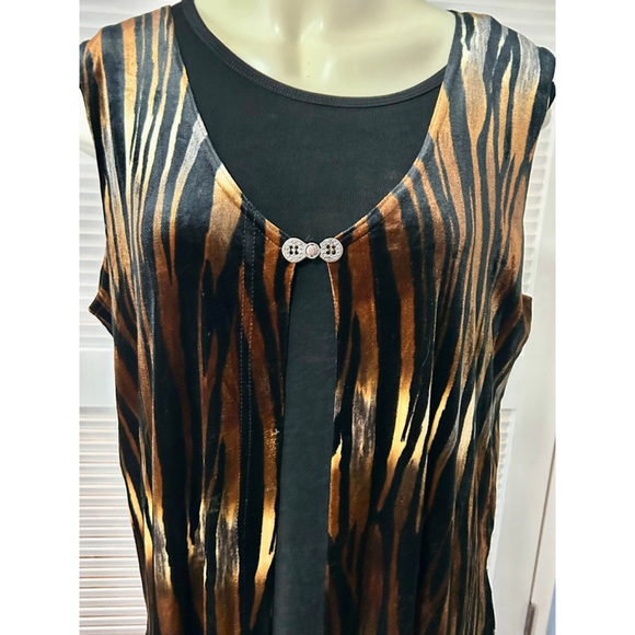 Jostar Brown Black Tiger Print Velvet Sleeveless Maxi Duster OS - Picture 2 of 10